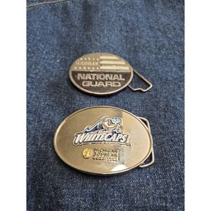 Lot of 2 Michigan Memorabilia Belt Buckles - Baseball & National Guard